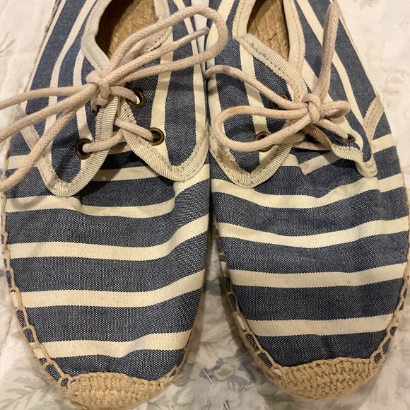 Soludos Blue White Stripe Original Classic Espadrilles Lace Tie Up Size 9 - Picture 6 of 10